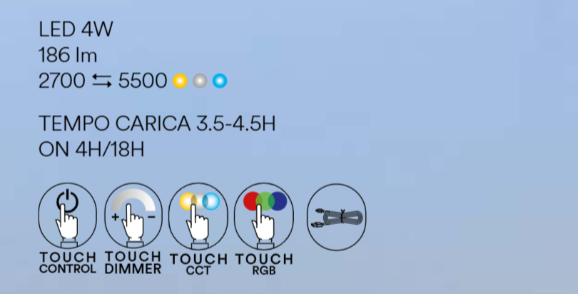 Lume/applique in metallo bianco-nero a batteria touch CCT dimmerabile RGB luce calamitata 4W 186LM TESLA Lume/applique in metallo bianco-nero a batteria touch CCT dimmerabile RGB luce calamitata 4W 186LM TESLA